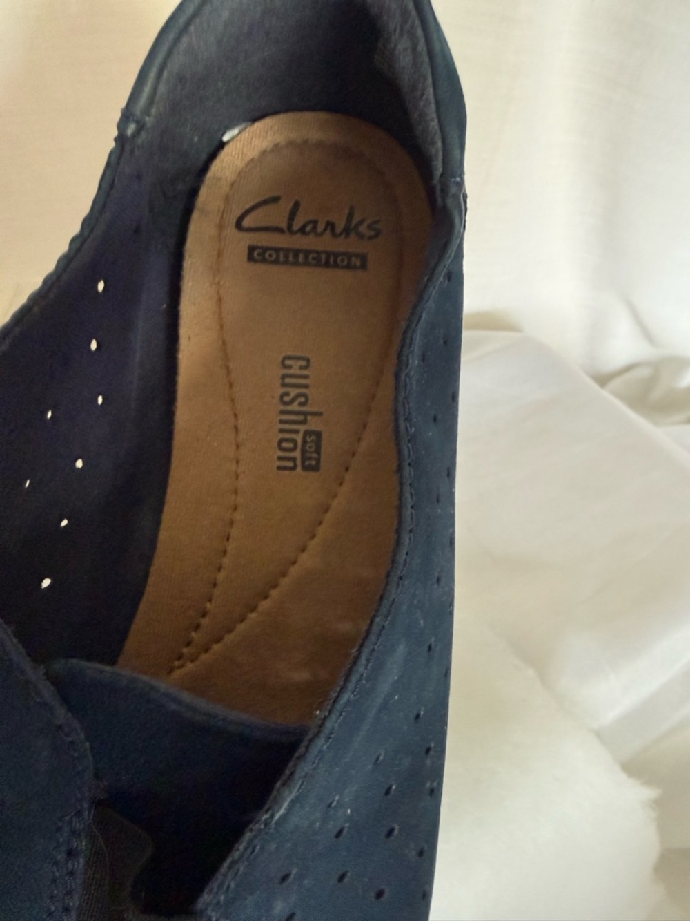 Clarks Navy Suede Perforated Slip-On Loafers - Picture 3 of 4